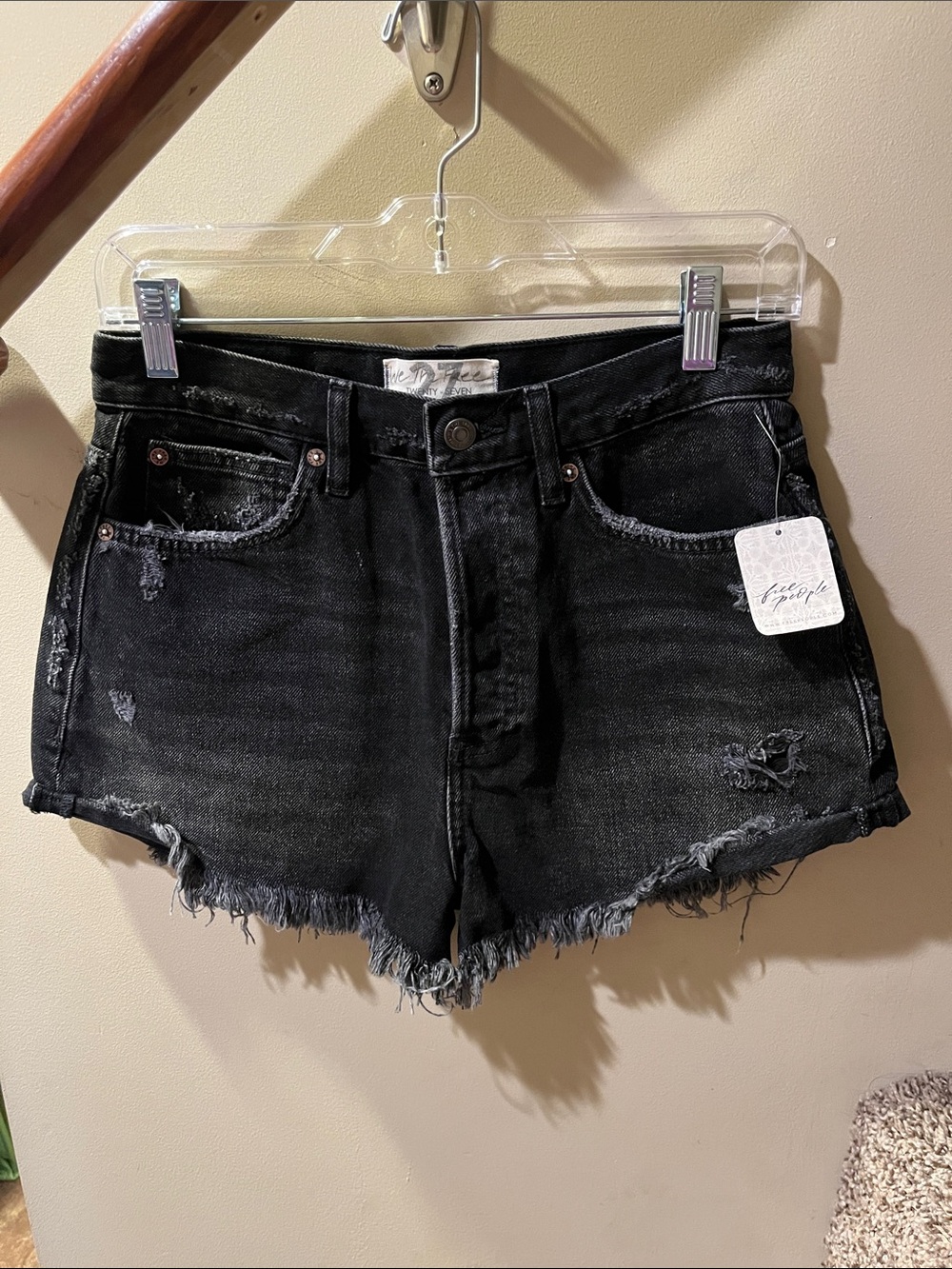 We The Free Black Distressed Frayed Hem Denim Cutoff Shorts